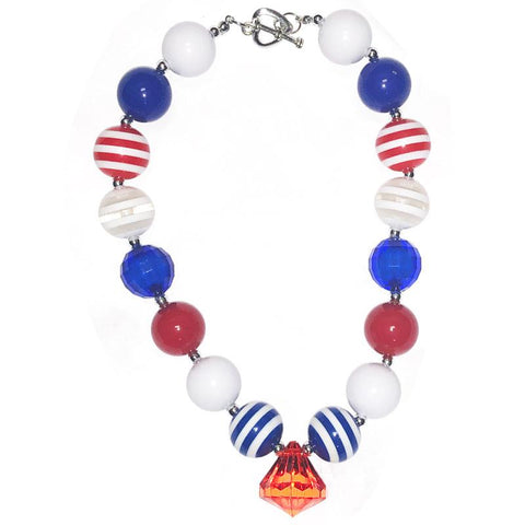 White Blue Red Diamond Necklace Chunky Gumball