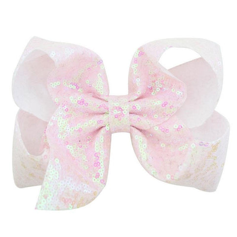 White Pearl Sequin Hair Bow 8 Inch