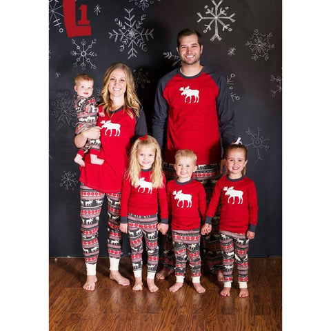 Family Christmas Pajamas Aztec Moose Red Raglan